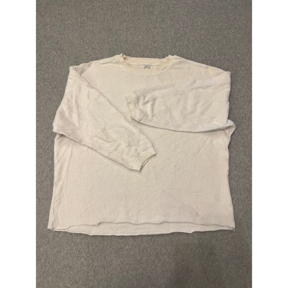 Aerie Sweater Mens Small Long Sleeve Crewneck Ribbed Knit‎ Cotton Pullover Cream - Picture 2 of 14